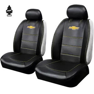 New Black Chevy Logo Car Truck Front Sideless Seat Covers Set Synthetic Leather - Picture 1 of 6