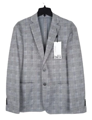 Bar III Men's Slim-Fit Stretch Knit Sport Coat Grey Navy Plaid 42L NWT - Image 1 of 4