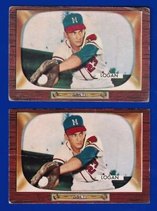 2 JOHNNY LOGAN BRAVES LOT 1955 BOWMAN #180 GOOD - Picture 1 of 2