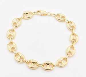 Pulsera de cadena de eslabón de anclaje Mariner inflado de 10 mm real oro amarillo 10K unisex - Imagen 1 de 6