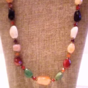 Vintage Chunky Multi Color Agate Beaded Necklace - Picture 1 of 6