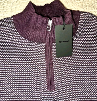 NEW BONOBOS, MENS SIZE XL, CASHMERE-BLEND 1/2-ZIP BURGUNDY SWEATER, MSRP $129.00 - Image 1 of 4