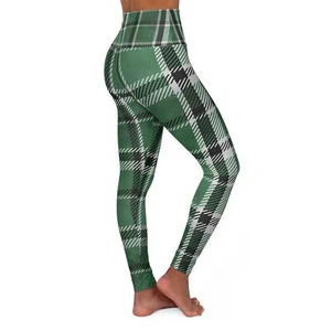 Christmas Plaid Greens - High Waisted Yoga Leggings (AOP) - Picture 1 of 25