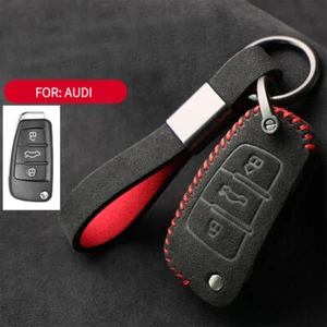 Full Suede Covered Key Fob Remote Protector Holder Cover Case For Audi Q5 Q7 Q8 - Picture 1 of 8