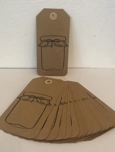20 Brown Card Stock Canning Mason Jar Stamped Hang Tags - Imagen 1 de 3