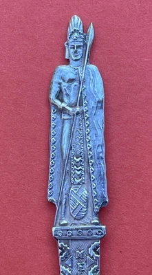 CUCHARA DE RECUERDO DE PLATA ESTERLINA RARA FIGURATIVA GUERRERO AZTECA Y DISEÑO MÉXICO Foto 1 de 4