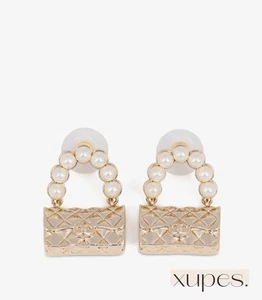 Chanel Faux Pearl Gold Tone Quilted Flap Bag Earrings - Picture 1 of 7