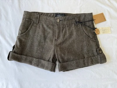 NWT Sanctuary Cuffed Shorts Wool Blend Herringbone W/ Peace Charm Bracelet Sz 29 - Image 1 of 4