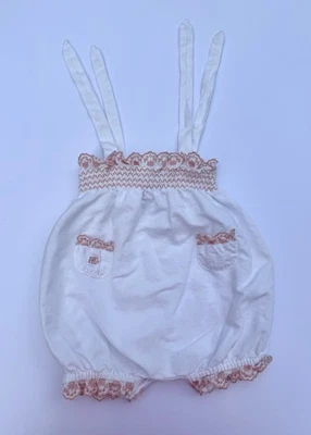 Bebé Niña Lino Ralph Lauren Blanco Mameluco Con Bordado Rosa 3 Meses Foto 1 de 4