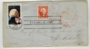 1844 STAMPLESS MASSACHUSETTS BOSTON MA RED CXL DUAL #1952 G WASHINGTON & 948b - Picture 1 of 2
