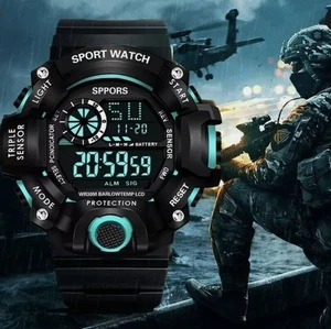Mens Watches Big Face Military Army Walking Sports Digital LED Shockproof Watch - Picture 1 of 2