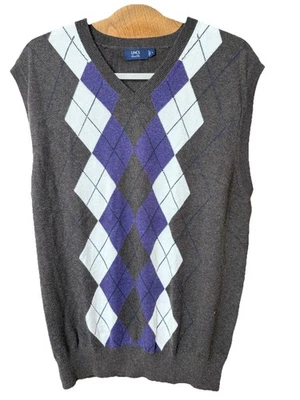 Lincs David Chu Brown Argyle Sweater Vest L Cotton Cashmere Academia Old Money - Image 1 of 4