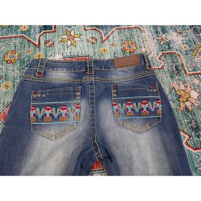 Cowgirl Up Thick Colorful Stitch Boot Cut Denim jeans Women's 6 (30 x 32) - Image 1 of 4