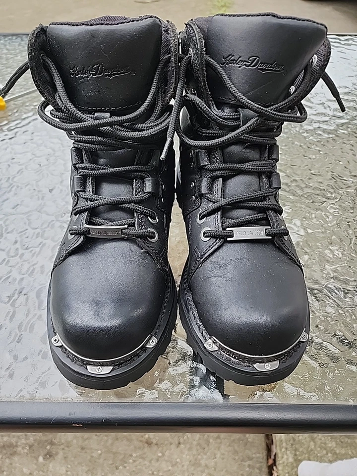Harley Davidson Women's Combat Boots Black w/Metal Logo Size 7.5 #D87056 See Pic - Image 1 of 4