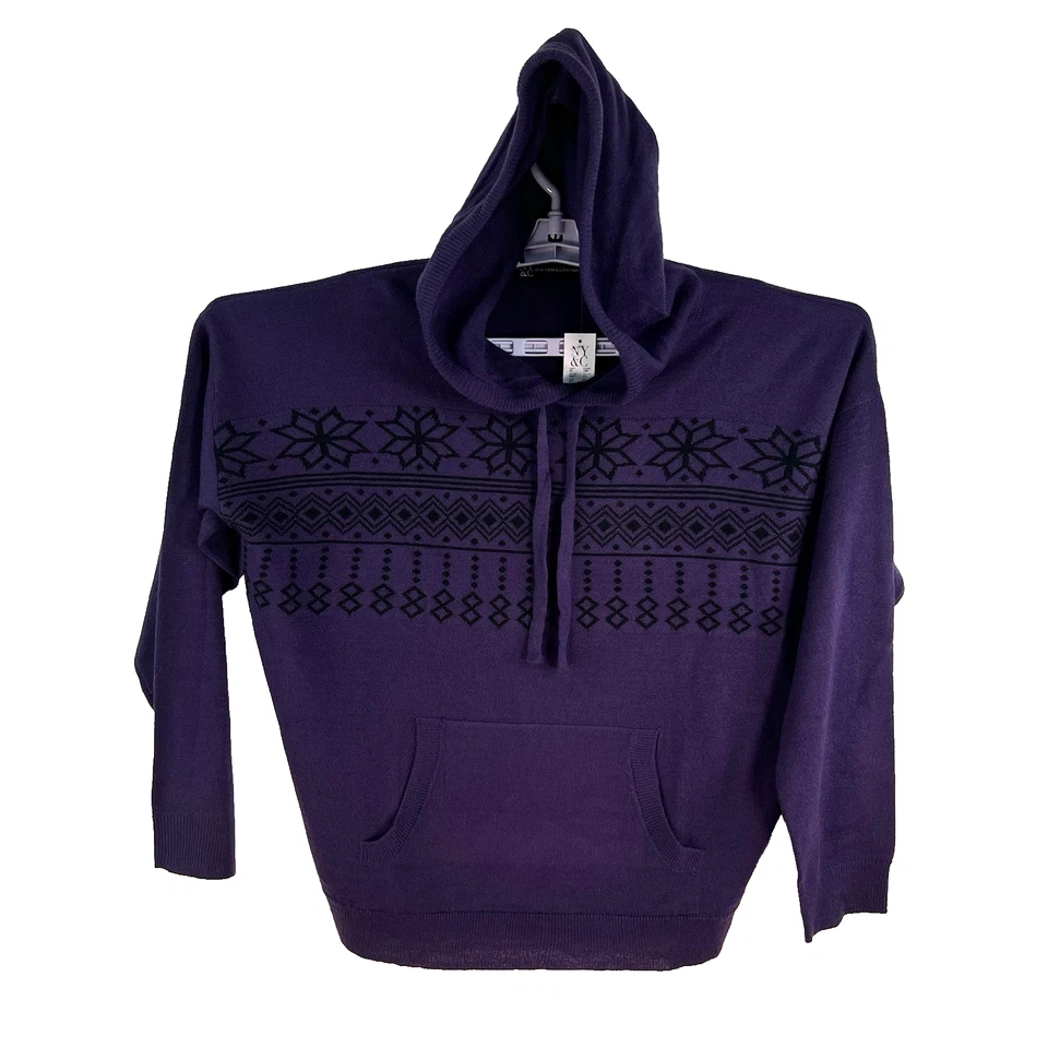 Sudadera pulóver tejida con capucha NY&C para mujer talla M/L púrpura patrón geométrico nueva con etiquetas Foto 1 de 4
