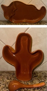 Boston Warehouse Terra Cotta Red Pepper Chip & Dip Tray & Cactus Salsa Server Se - Picture 1 of 8