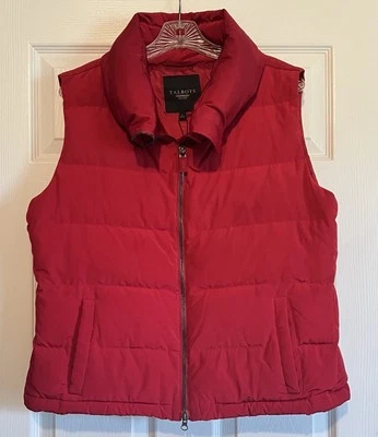 Talbots Women’s Duck Down Feather Puffer Vest Full Zip Mock Neck Pockets Red PL - Image 1 of 4