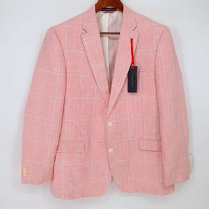 NWT Tommy Hilfiger Linen Pink Blue Plaid Two Button Blazer Sport Coat 44R $295 - Picture 1 of 9