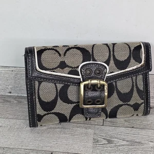 Coach Vintage Y2K schwarz grau Monogramm Jacquard Doppelfaltung Geldbörse Signatur defekt - Bild 1 von 15