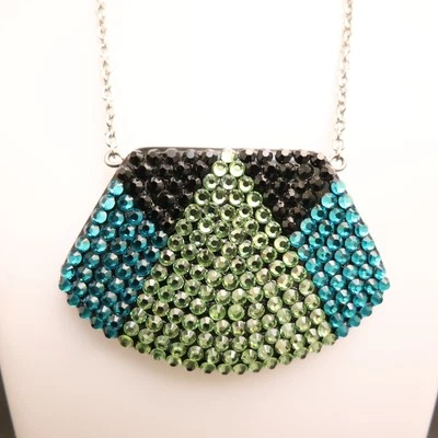Tarina Tarantino necklace geometric pave pendant green aqua black Swarovski - Image 1 of 4