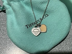 AUTHENTIC Tiffany & Co Silver .925 Mini Double Heart Return to Tiffany Necklace - Picture 1 of 9