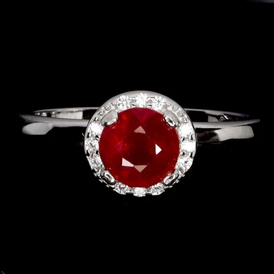 925 Sterling Silver Ring Round Ruby 6mm Natural Gemstone Jewelry Size 6.5 - Image 1 of 4