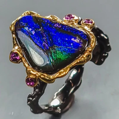 Jewellery 6 ct+ Natural Ammolite Ring 925 Sterling Silver Size 7.75 /R441596 - Image 1 of 4