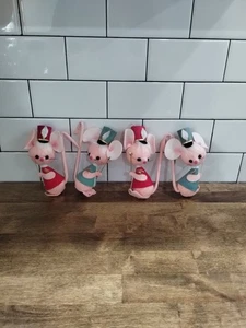 4er Set Vintage 60er Maus Band Weihnachtsschmuck Filz Japan rosa grün rot Kitsch - Bild 1 von 9