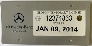 Georgia 2014 Card-stock Temporary License Plate Mercedes Benz Star - Picture 1 of 6