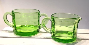 Vintage Anchor Hocking Block Optic Cream And Sugar Set  Depression - Picture 1 of 5