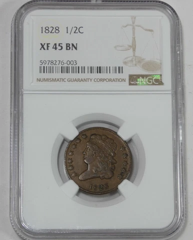1828 Classic Head Half Cent with 12 Stars CERTIFIED NGC XF 45 BROWN 1/2-Cent Cover