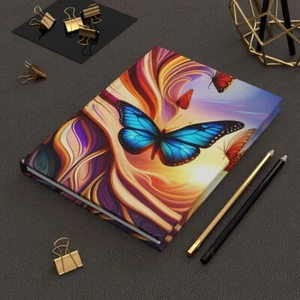Hardcover Journal Matte_5.75"x8"_150 Pages_Lined_Blue Butterfly Art - Picture 1 of 7