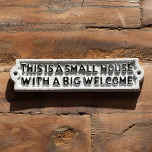 Cast Iron Small House Big Welcome Wall Sign Door Home Garden Outdoor Plaque - Picture 1 of 4