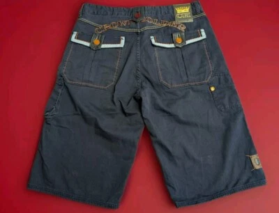 Crown Holder Denim Jeans Shorts Men’s 36 Black Y2K Embroidered Flap Patch Cargo - Image 1 of 4