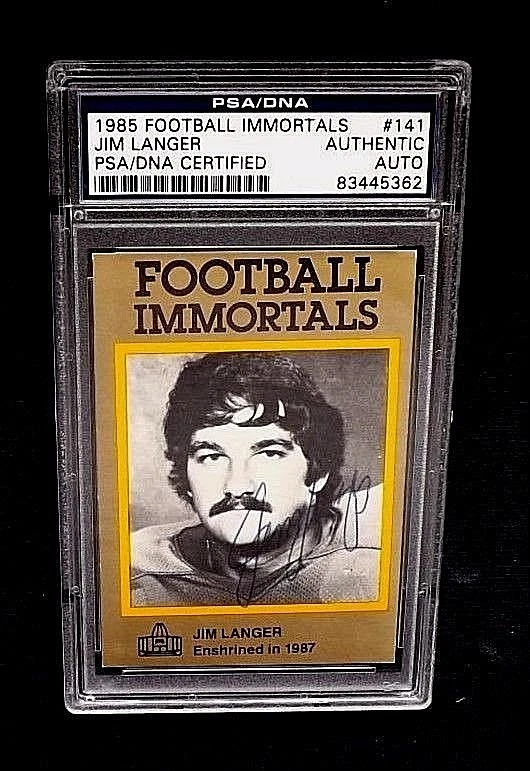 1985 FOOTBALL IMMORTALS CARD #141 HOF JIM LANGER PSA/DNA SIGNED POP 2 DOLPHINS - Image 1 of 4