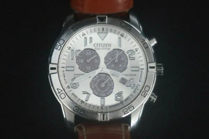 CITIZEN E820 ECO-DRIVE UHR EWIGER KALENDER GEBÜRSTETES CHROM UND LEDERARMBAND - Bild 1 von 11