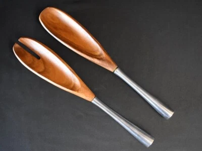 Винтажные серверы для салатов из металла и дерева Dansk, датский современный стиль - Изображение 1 из 4