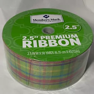 NEW Wire Edge GREEN PLAID Multi Color RIBBON 50 Yds 2.5" Spring CRAFT EASTER - Picture 1 of 6
