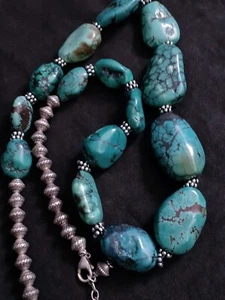 Vintage heavy Turquoise & Sterling silver necklace 121 grams/4 oz  - Picture 1 of 8