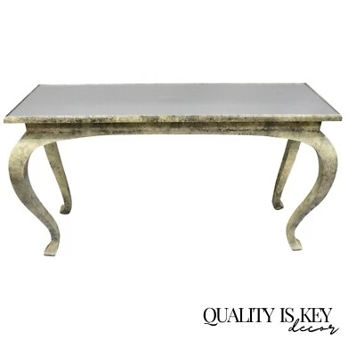 Vintage Hollywood Regency James Mont Style Console Hall Sofa Table w/ Mirror Top - Image 1 of 4