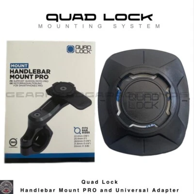 QUAD LOCK Motorcycle Handlebar Mount Pro + Phone Universal Adapter Quadlock NEW - Image 1 of 4