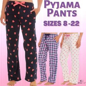 Ladies Pyjama Bottoms Lounge Pj Pants Check Heart Soft Warm Pockets Elasticated