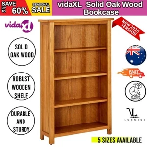 Solid Oak Wood Bookcase Wooden Book Shelf Cabinet Display Multi Sizes vidaXL - Picture 1 of 41