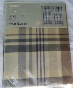 IKEA Benzy CURTAINS Drapes 2 Panels PLAID English Country Tartan BEIGE Gray Plum - Picture 1 of 3