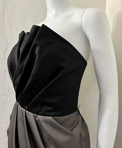 NWT White By Vera Wang Black Taupe Satin Pleat Drape Strapless Shift Dress Sz 6 - Picture 1 of 12