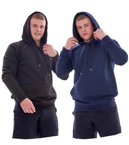 Mens Plain Solid Hoodie Tops Pullover Sweats Jumpers Cotton Blend Activewear - Picture 1 of 16