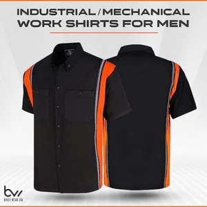 MEN'S MECHANICAL/INDUSTRIAL WORK SHIRT WITH VERITICAL REFLECTIVE SAFETY LINING - Picture 1 of 58