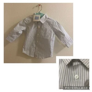 Camicia pasquale Janie e Jack a righe con bottoni - 3-6 mesi - manica lunga - tasca - Foto 1 di 10