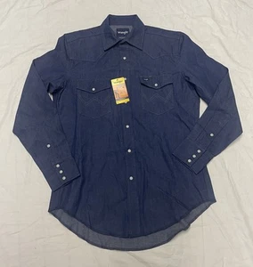 Wrangler Western Jeanshemd Druckknopf Perlen Button Down Herren M Blau Langarm Neu mit Etikett - Bild 1 von 13