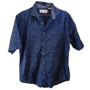 Island Republic Vintage Men's Dark Blue Print Short Sleeve Button Down Shirt - Picture 1 of 3